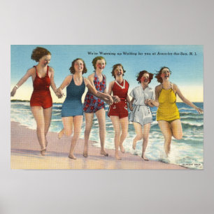 Poster Vintage Beach, senhoras em maiôs