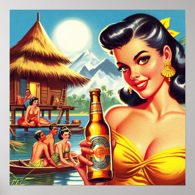 Poster Vintage Beach Summer Girl (Frente)