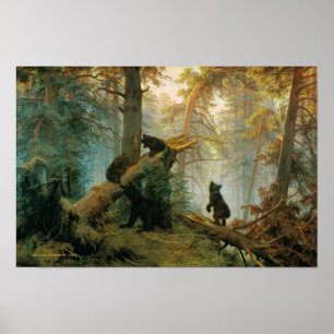 Poster Vintage Bear Family in the Forest