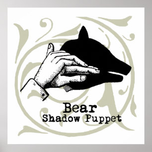 Póster Vintage Bear Mão Fantoche Jogos Sombra