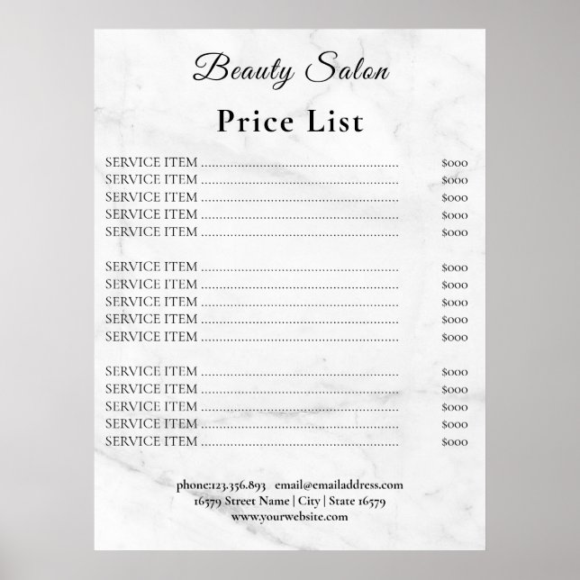 Poster Vintage Beauty Salon Price List (Frente)
