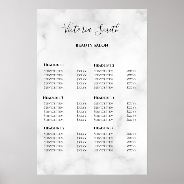 Poster Vintage Beauty Salon Price List (Frente)