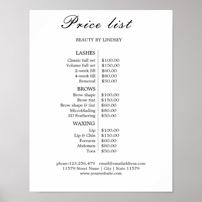 Poster Vintage Beauty Salon Price List (Frente)