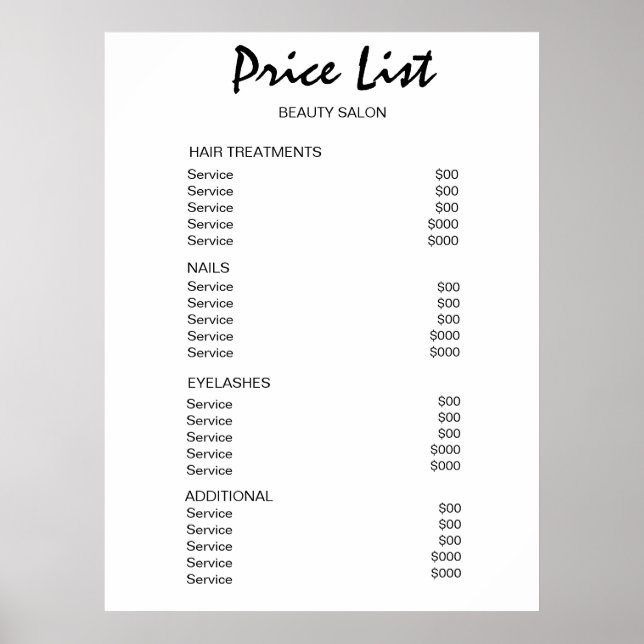 Poster Vintage Beauty Salon Price List (Frente)