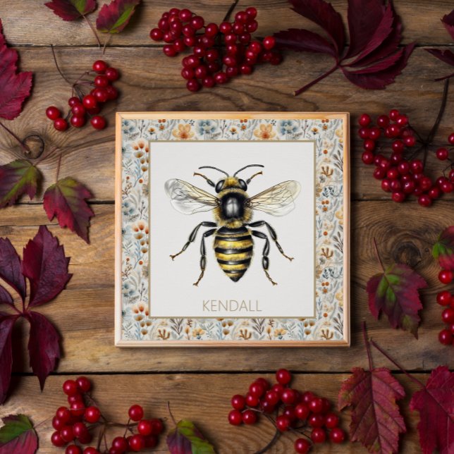 Póster Vintage Bee Blue Wildflower Custom (Criador carregado)