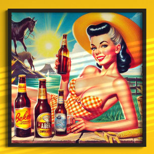 Poster Vintage Beer Summer Girl