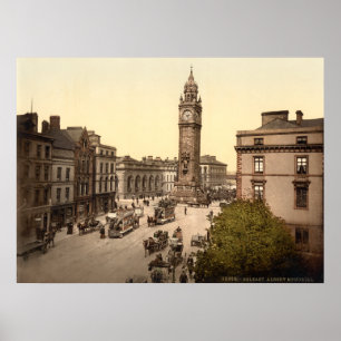 Poster Vintage Belfast, Albert Memorial, cena da rua