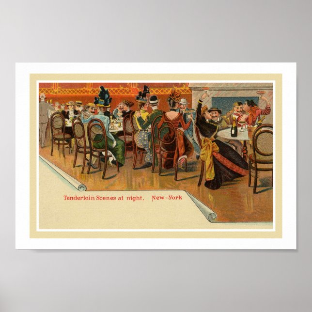 Poster Vintage belle epoque festa do restaurante Nova Yor (Frente)