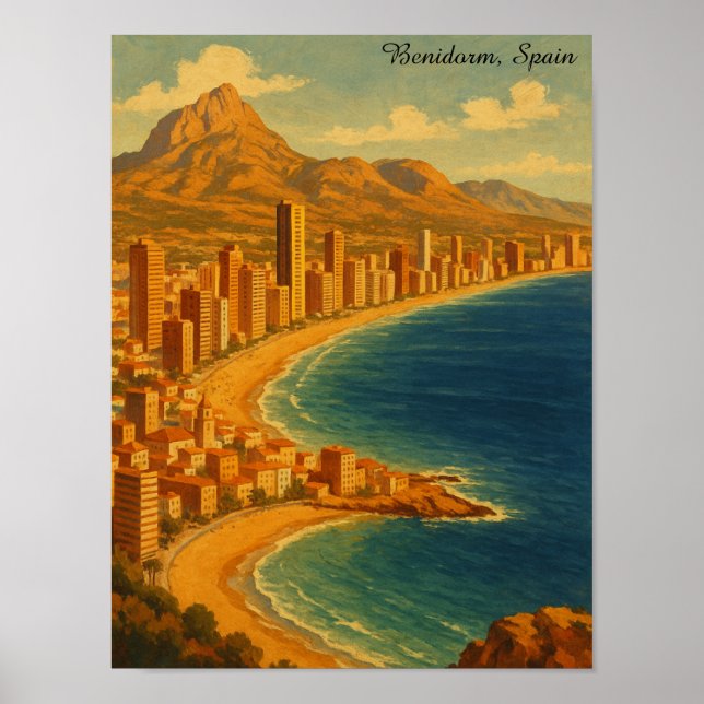 Poster Vintage Benidorm Costa Blanca Espanha (Frente)