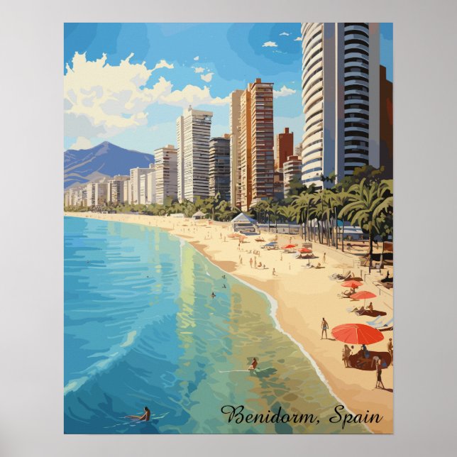 Poster Vintage Benidorm Spain Travel Mediterranean (Frente)