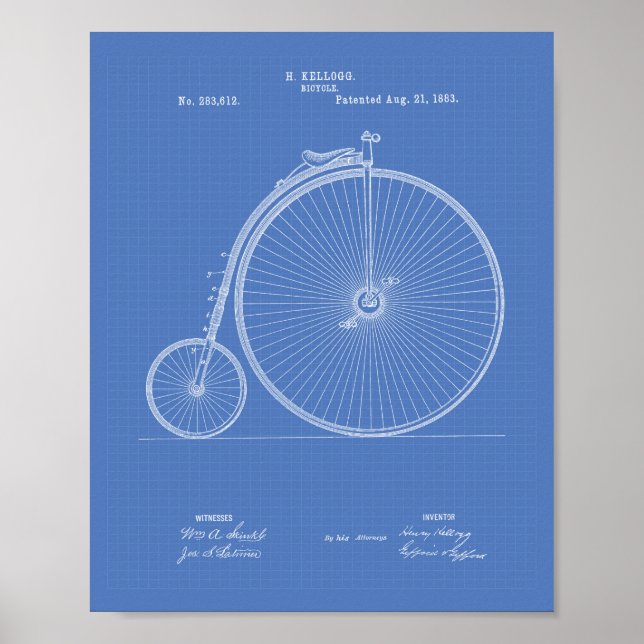 Póster Vintage Bicycle 1883 Patent Art - Blueprint (Frente)