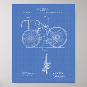 Poster Vintage Bicycle 1890 Patent Art Blueprint