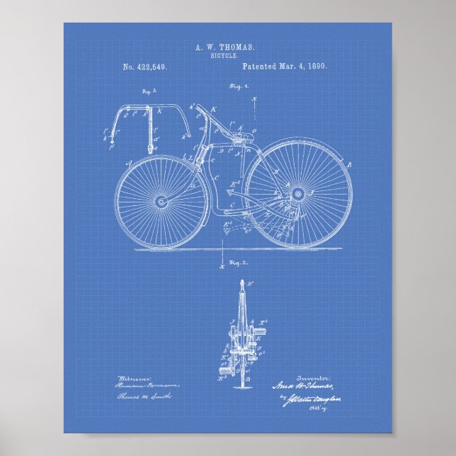 Poster Vintage Bicycle 1890 Patent Art Blueprint (Frente)
