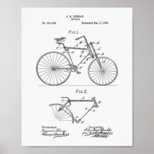 Póster Vintage Bicycle 1890 Patent Art - White Paper