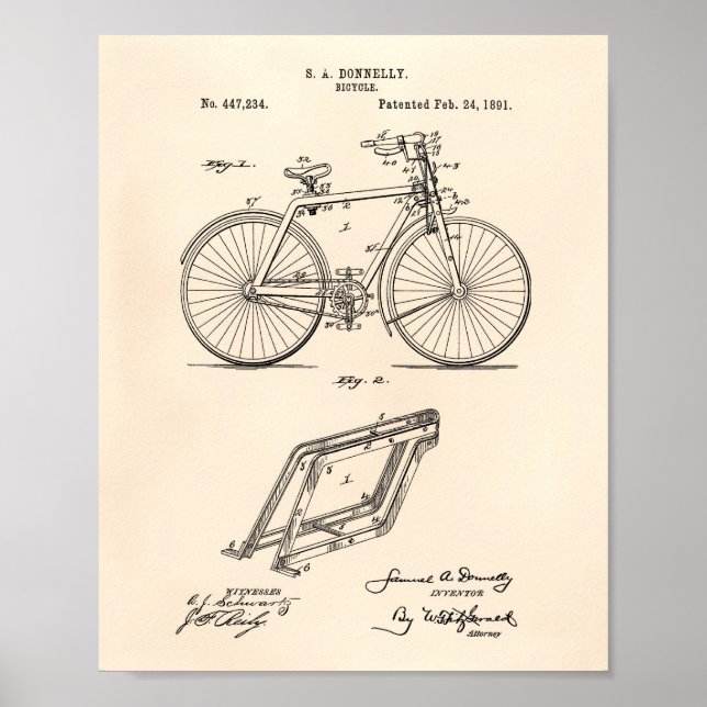 Poster Vintage Bicycle 1891 Patent Art Old Peper (Frente)