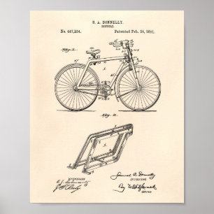 Póster Vintage Bicycle 1891 Patent Art Old Peper
