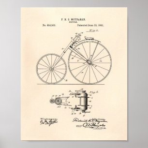 Póster Vintage Bicycle 1891 Patent Art - Old Peper