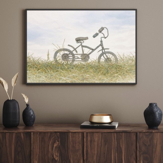 Poster Vintage Bicycle in Meadow Sketch – Rustic Minimali (Criador carregado)