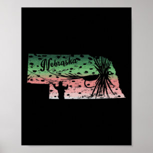 Poster Vintage Big Fly Rainbow Trout de Nebraska Map Fly