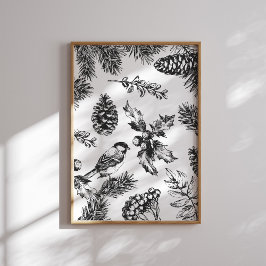 Poster Vintage Bird e Pinecone - Natal