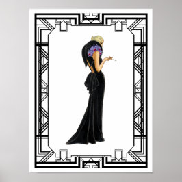 Poster Vintage Black and White 1930s Drama Evening Gown