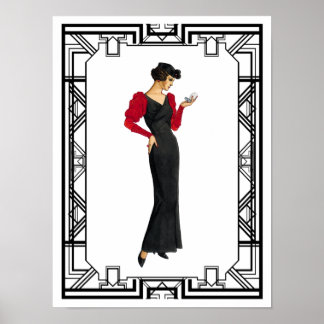 Poster Vintage Black and White 1930s Evening Gown