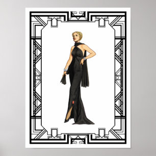 Poster Vintage Black and White 1930s Silk Gown