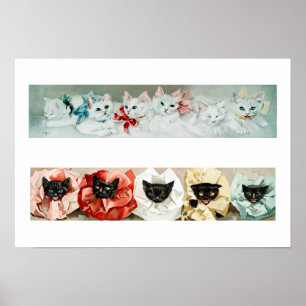 Poster Vintage Black and White Cats - Lithógrafo de Janu