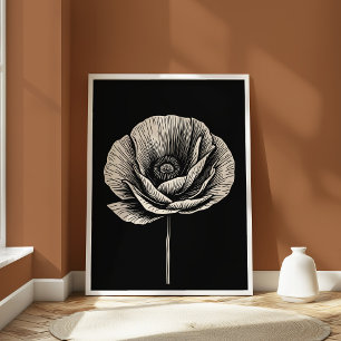 Poster Vintage Black and White Poppy Flower Art