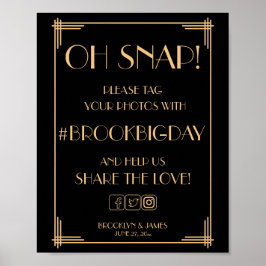 Póster Vintage Black Art Deco Gatsby Hashtag Sinal 8x10