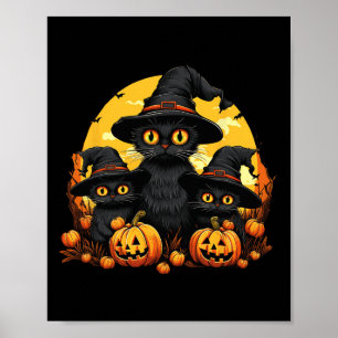 Poster Vintage Black Cat Halloween Pumpkin Funny Cat Hall