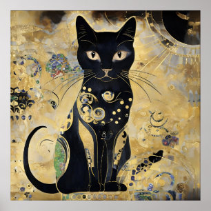 Poster Vintage Black Cat In Ouro Shade