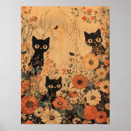 Poster Vintage Black Cat Trio