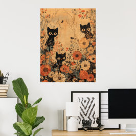 Poster Vintage Black Cat Trio