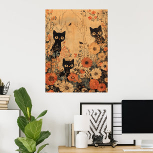 Poster Vintage Black Cat Trio