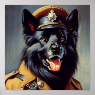 Poster Vintage Black German shepherd Painting