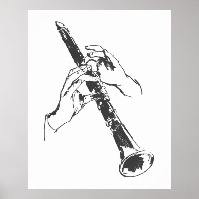 Poster Vintage Black White Hands Clarinet Benny Goodman (Frente)