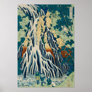 Poster Vintage - bloco de madeira japonês Waterfall Kiri