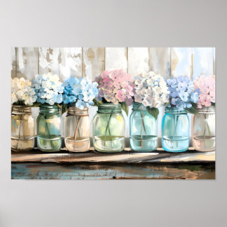 Poster Vintage Blossom Hydrangea Mason Jars