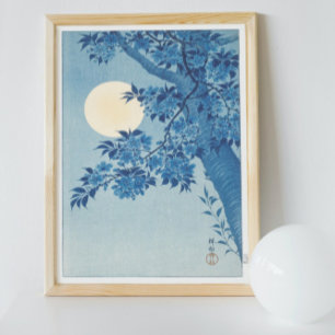 Poster Vintage Blossoming Cherry On A Moonlit Night