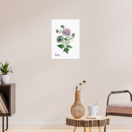 Poster Vintage Blue and Purple Botanical Aster