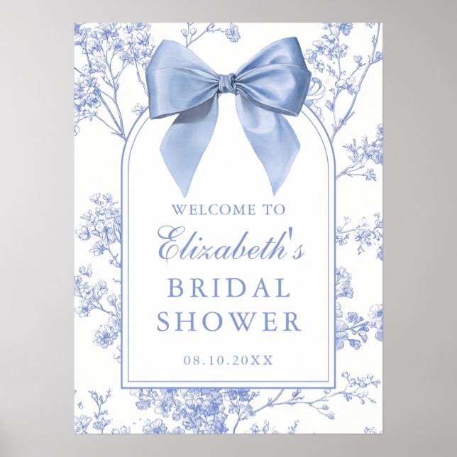 Poster Vintage Blue Bow Bridal Shower Welcome Sign (Frente)