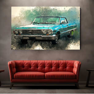 Poster Vintage Blue Car Eterno Automobile Art