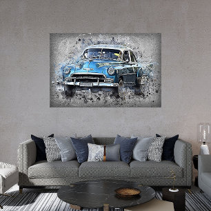 Poster Vintage Blue Car Eterno Automobile Art
