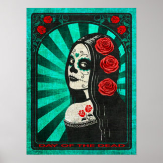 Póster Vintage Blue Day of the Dead Girl