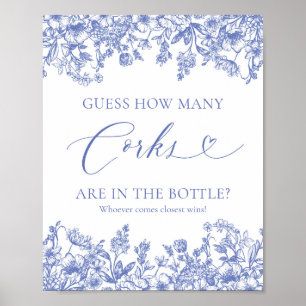 Poster Vintage Blue Floral Adivinha Quantos Corks Assinam