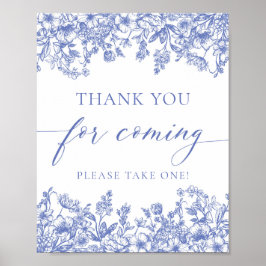 Poster Vintage Blue Floral Obrigado Por Vir Assinar