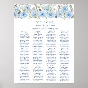 Poster Vintage Blue Floral Weding Seating Chart
