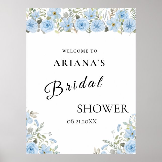 Poster Vintage Blue Floral Weding Sign (Frente)