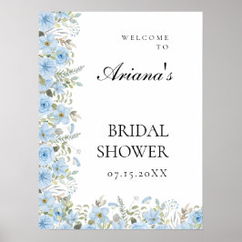 Poster Vintage Blue Floral Weding Sinal de Boas-vindas